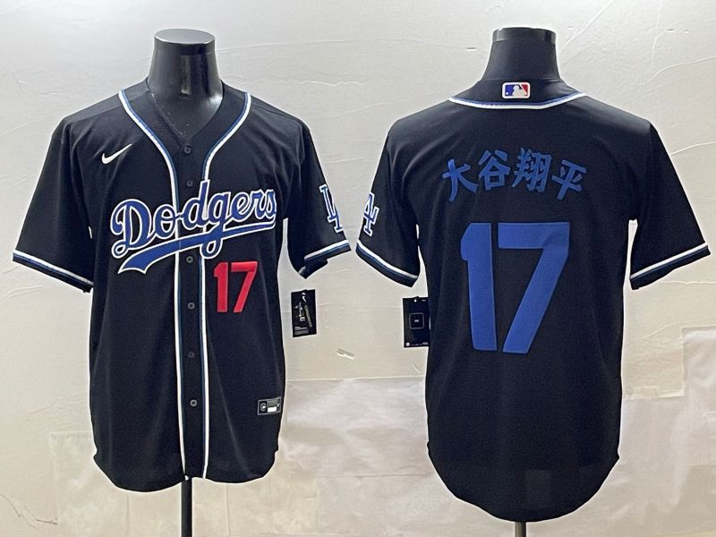 Men Los Angeles Dodgers 17 Ohtani Black blue Three generations Nike 2025 MLB Jersey style 17